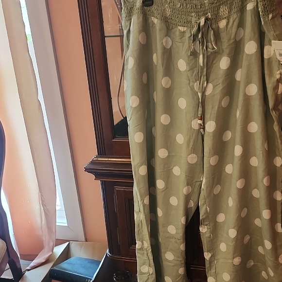 Cato Green and White Wide Leg Pants with Polka Dots
